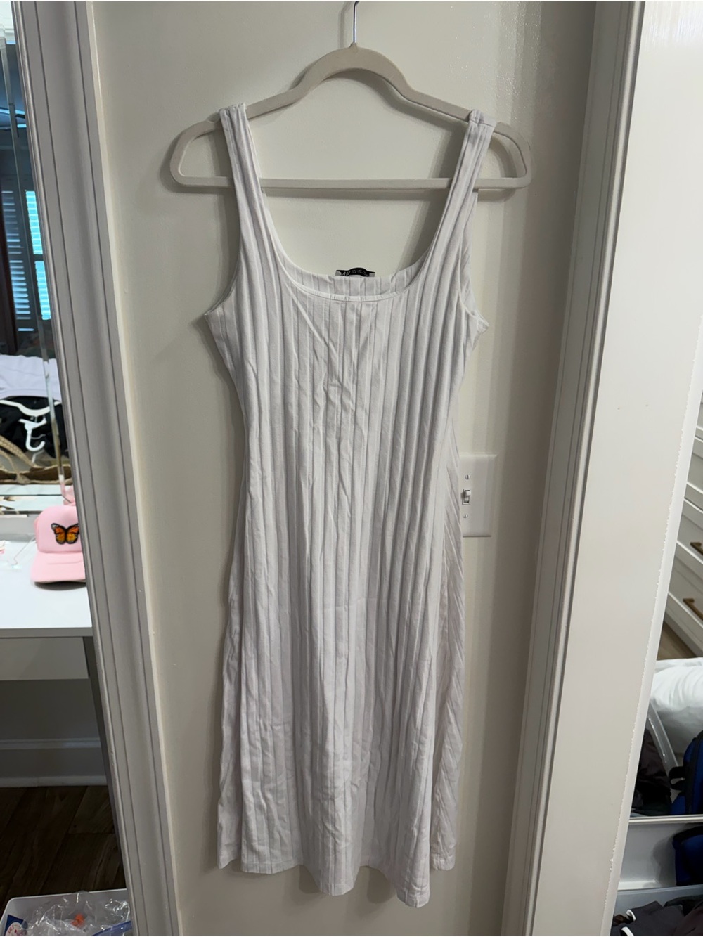 ZARA White Ribbed Midi Dress